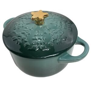 Le Creuset Stoneware Mini Cocotte with Gold Star Knob 24oz Artichaut Tree NIB